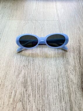 quay australia felt cute blue retro oval round narrow y2k modern sunglasses NEW